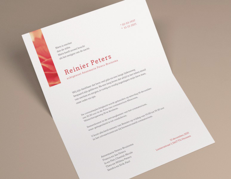 Bloom Rouwbrief
